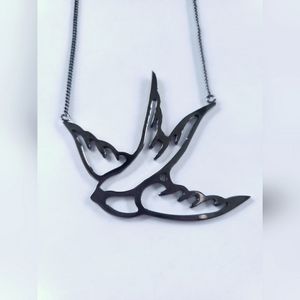 Flying Swallow Necklace in Dark Silver